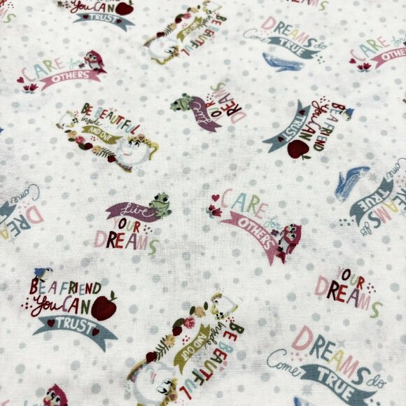 RARE 2 Yd X 44” Mrs Potts Beauty Beast Disney PRINCESS PHRASES Fabric Cotton - Picture 1 of 5